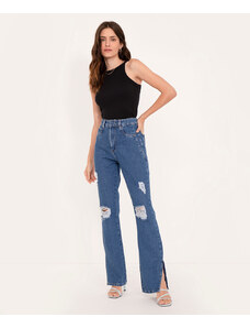 C&A calça jeans flare destroyed cintura super alta sawary azul escuro