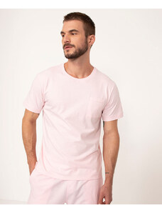 C&A Camiseta de Algodão Manga Curta Bolso Frontal rosa claro
