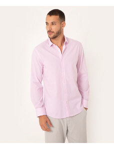C&A camisa comfort de algodão listrada manga longa rosa claro