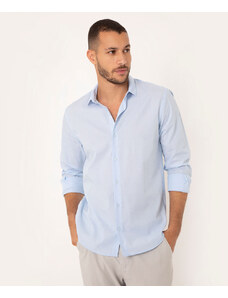 C&A camisa comfort de algodão listrada manga longa azul claro
