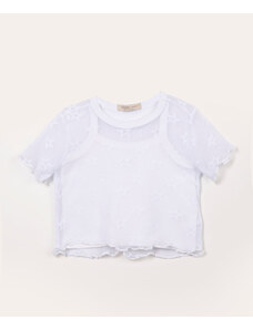 C&A blusa infantil de tule estrelinha off white