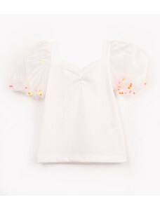 C&A blusa infantil de malha pompom neon off white