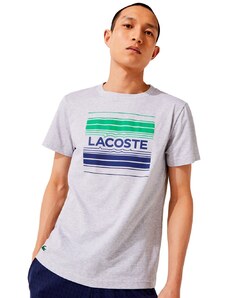 Camiseta Lacoste Masculina Jersey Sport Lines Logo Graphic Cinza Mescla