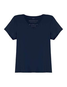 Basicamente Tech T-Shirt Modal Gola V Plus Size Feminina Azul Marinho