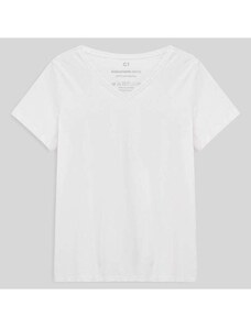 Basicamente Tech T-Shirt Impermeável Gola V Plus Size Feminina Branco