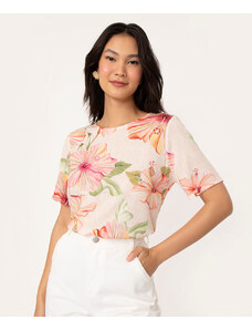 C&A blusa de viscose floral manga curta bege