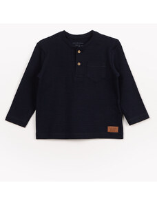 C&A camiseta infantil texturizada manga longa com bolso azul marinho
