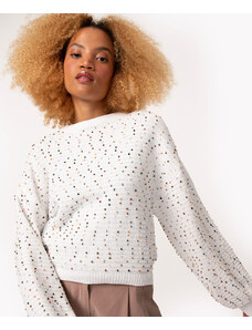 C&A suéter de tricô bolinhas decote redondo off white
