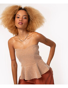 C&A blusa corset texturizada sem alça decote coração marrom