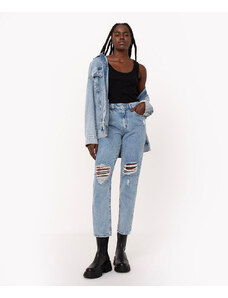 C&A calça jeans mom destroyed cintura super alta azul médio