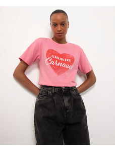 C&A camiseta de algodão amor de carnaval manga curta mindset rosa