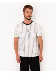 C&A camiseta de algodão manga curta listrada pernalonga branco