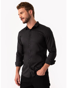 C&A camisa slim fit de algodão manga longa preta