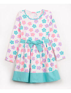 C&A vestido infantil de malha floral com laço manga longa off white