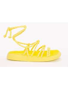 C&A sandália flatform cordas moleca amarelo neon