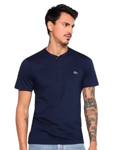 Camiseta Lacoste Masculina Jersey Henley Azul Marinho