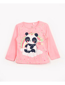 C&A blusa infantil de malha panda manga longa rosa