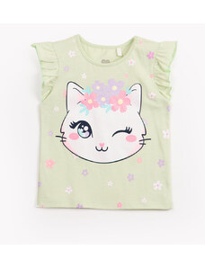 C&A blusa infantil de malha gatinha manga curta verde