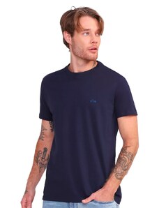 Camiseta Ellus Masculina Regular Cotton Fine Gothic Logo Azul Marinho
