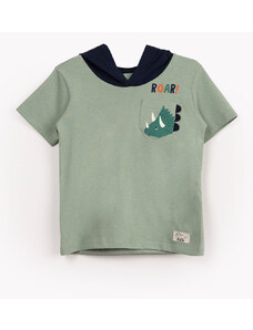 C&A camiseta infantil de malha dinossauro com capuz manga curta verde