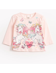 C&A blusa de malha infantil unicórnios manga longa rosa claro