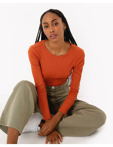 C&A blusa de malha canelada manga longa laranja escuro