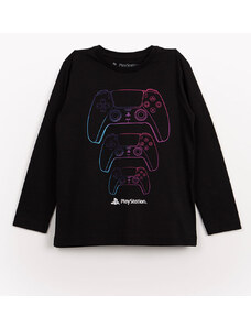 C&A camiseta infantil de malha Playstation manga longa preta