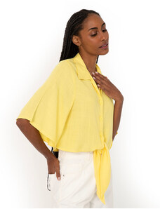 C&A camisa de viscose manga curta com amarração amarelo