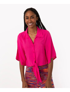 C&A camisa de viscose manga curta com amarração pink