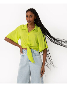 C&A camisa de viscose manga curta com amarração verde