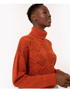 C&A suéter de tricô texturizado gola alta laranja escuro