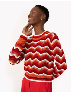 C&A suéter de tricô texturizado chevron manga longa vermelho