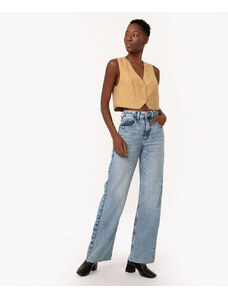 C&A calça jeans wide slim cintura super alta azul médio