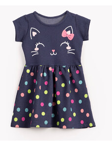 C&A vestido de malha infantil gatinha manga curta azul escuro