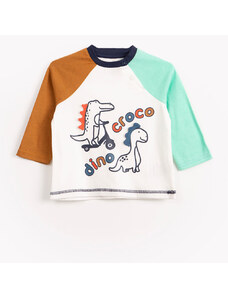 C&A camiseta infantil de malha dinossauro manga longa off White