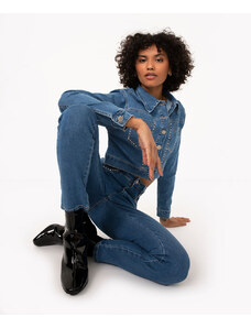 C&A jaqueta jeans cropped com tachas sawary azul médio