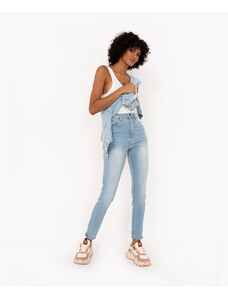 C&A calça jeans skinny cintura super alta com fenda azul claro