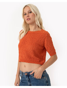 C&A blusa cropped de tricot texturizado - terracota