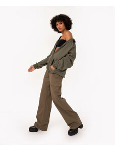 C&A calça de sarja wide leg slim cargo cintura alta verde escuro