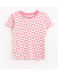 C&A blusa infantil manga curta corações rosa