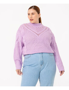C&A suéter plus size em tricô gola alta lilás