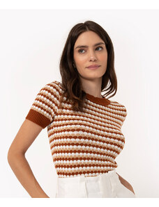 C&A blusa de tricô listrado manga curta terracota