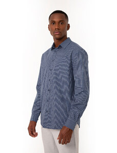 C&A camisa de algodão xadrez manga longa azul marinho