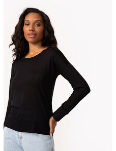 C&A blusa de tricô com recorte e manga longa preto
