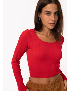 C&A blusa de poliamida canelada cropped manga longa vermelho