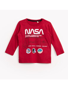 C&A camiseta de algodão infantil NASA manga longa vermelha