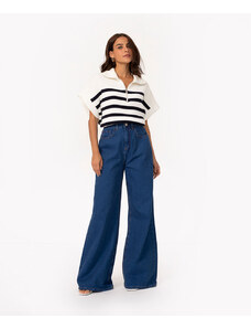 C&A calça jeans wide cintura super alta azul escuro