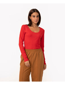 C&A blusa básica canelada manga longa vermelho escuro