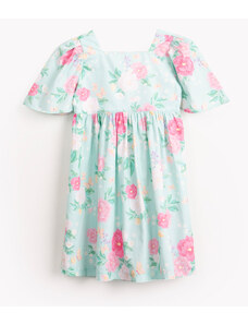 C&A vestido infantil de algodão floral manga curta verde claro