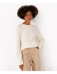 C&A suéter de tricot chenille texturizado off white